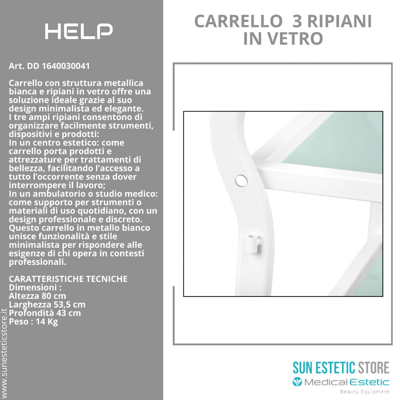 Help carrello in metallo bianco ripiani in vetro porta oggetti per centri estetici