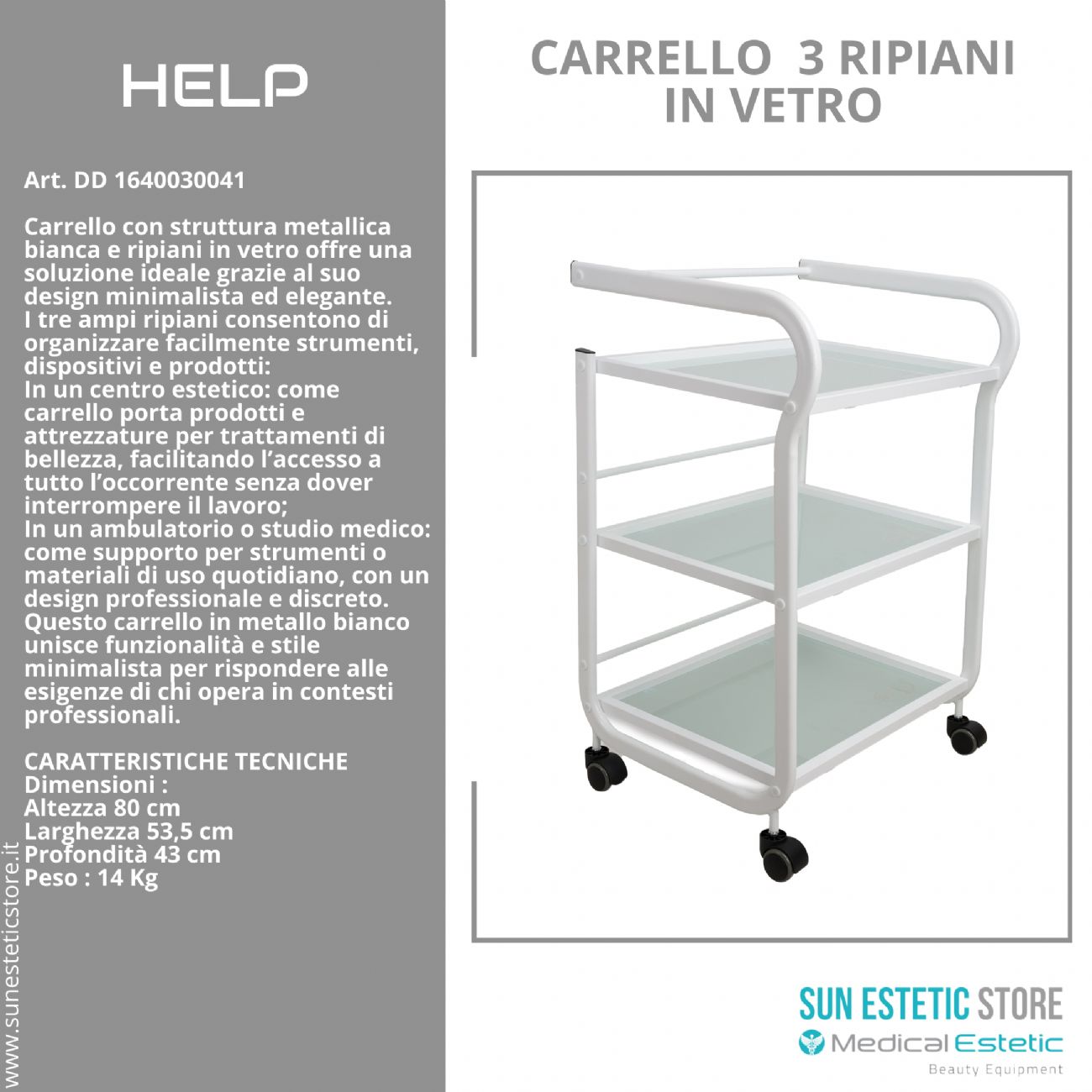 Help carrello in metallo bianco ripiani in vetro porta oggetti per centri estetici