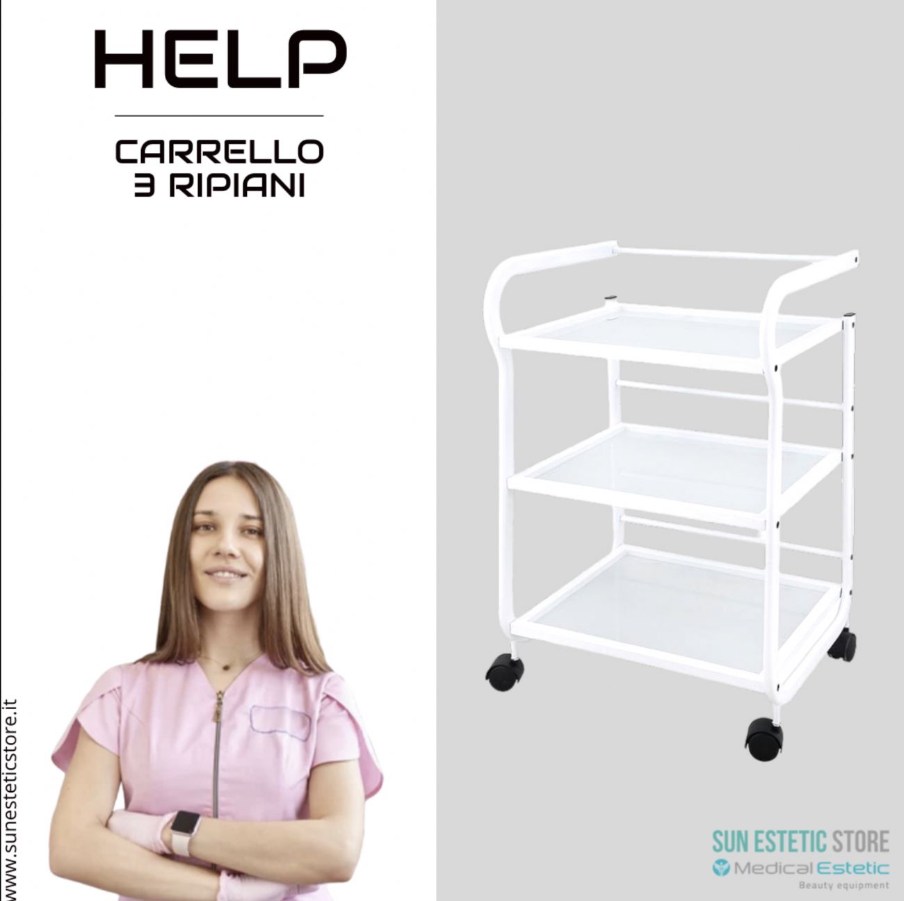 Help carrello in metallo bianco ripiani in vetro porta oggetti per centri estetici