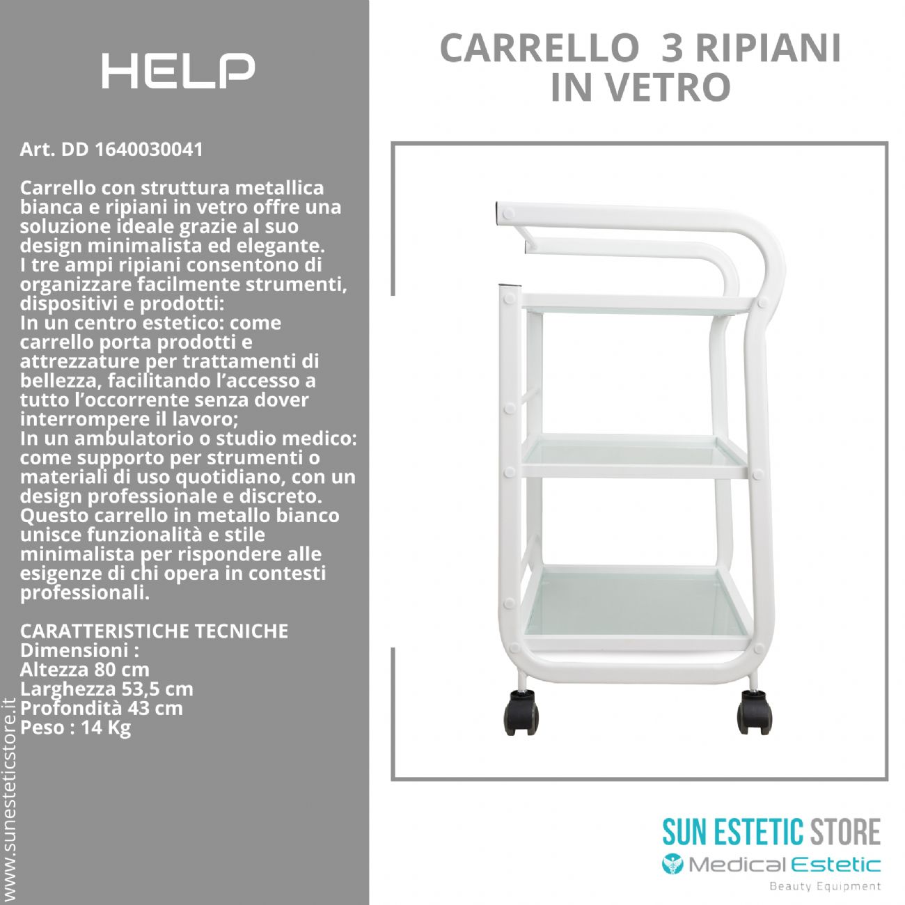 Help carrello in metallo bianco ripiani in vetro porta oggetti per centri estetici