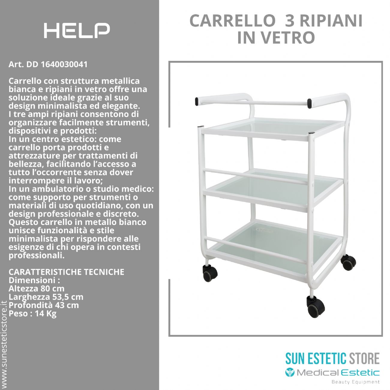 Help carrello in metallo bianco ripiani in vetro porta oggetti per centri estetici