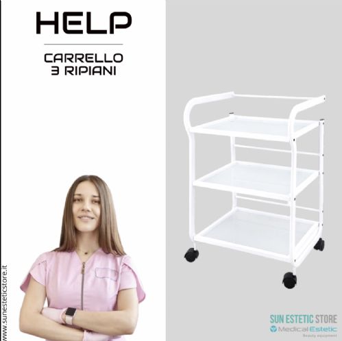 Help carrello in metallo bianco ripiani in vetro porta oggetti per centri estetici