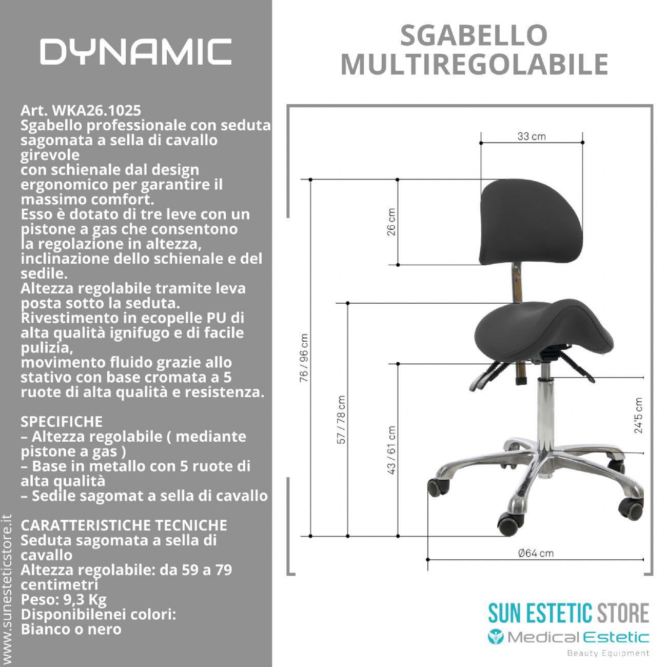 Dynamic sgabello sagomato multiregolabile  con schienale