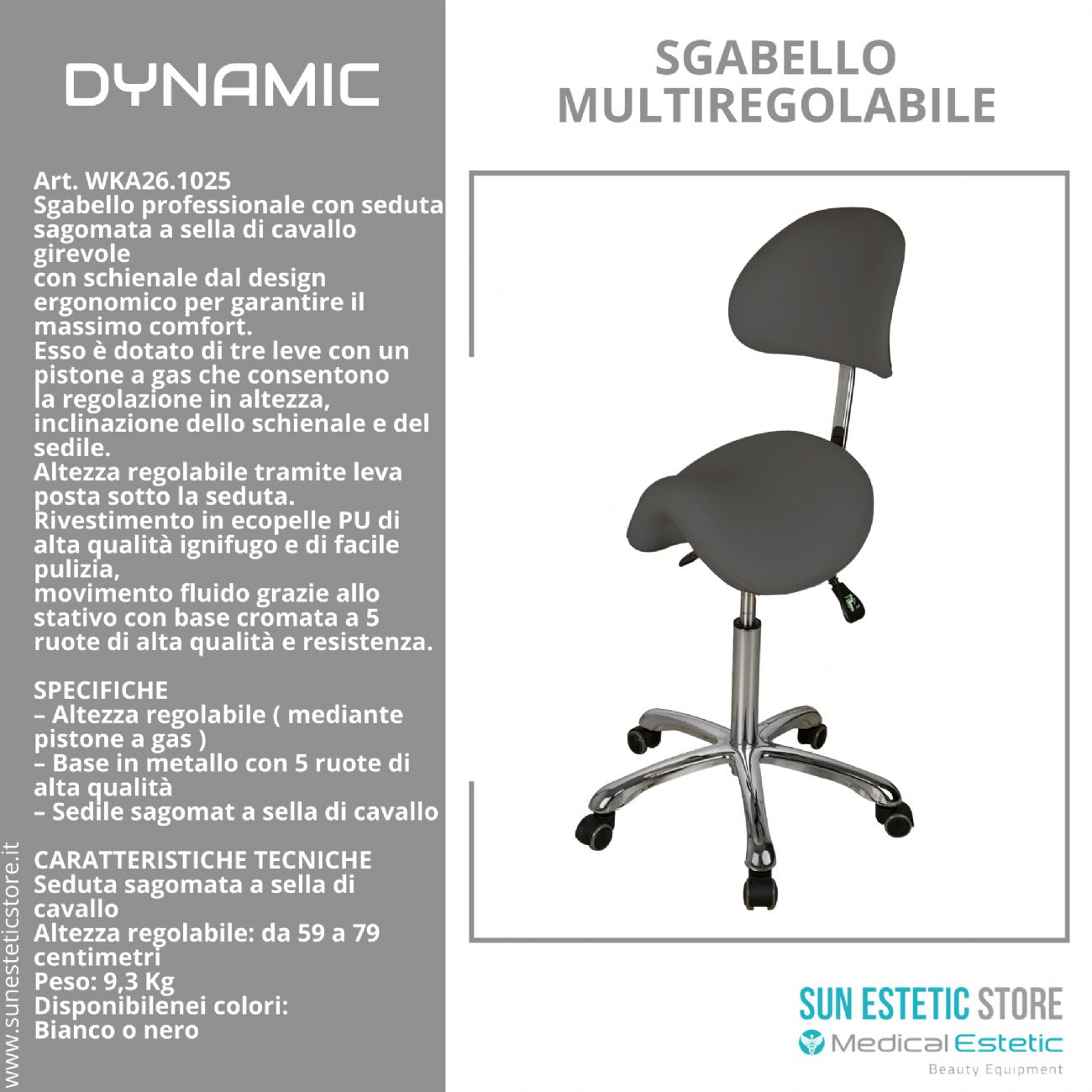 Dynamic sgabello sagomato multiregolabile  con schienale