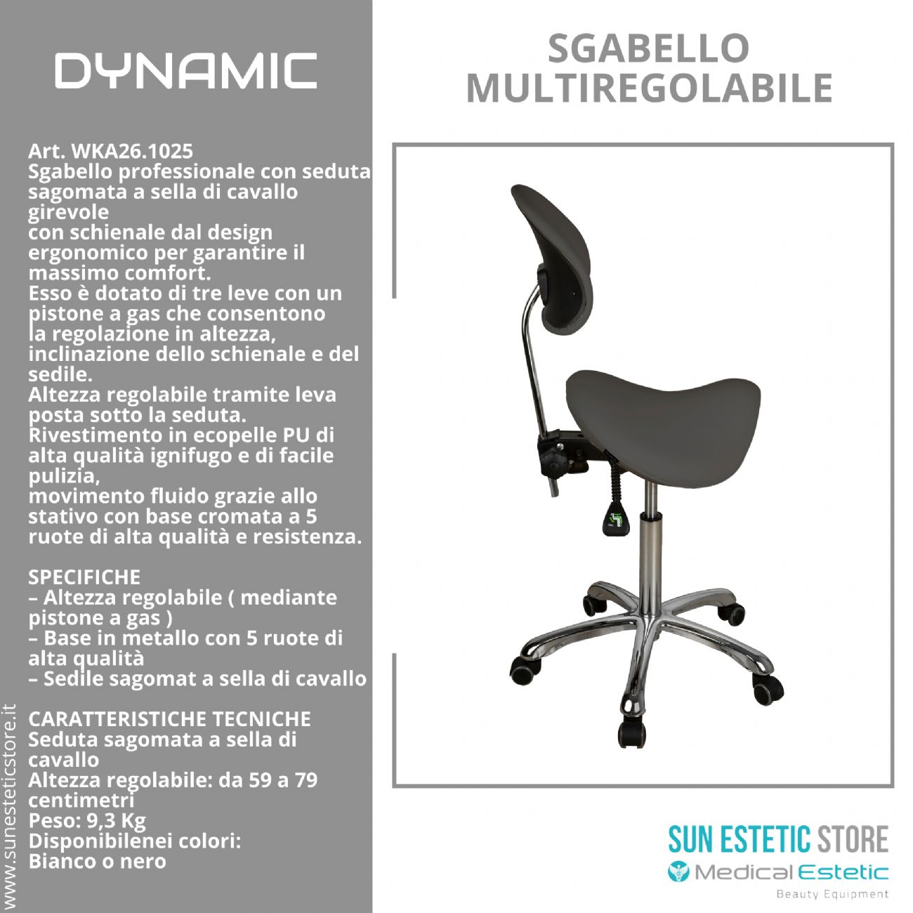 Dynamic sgabello sagomato multiregolabile  con schienale