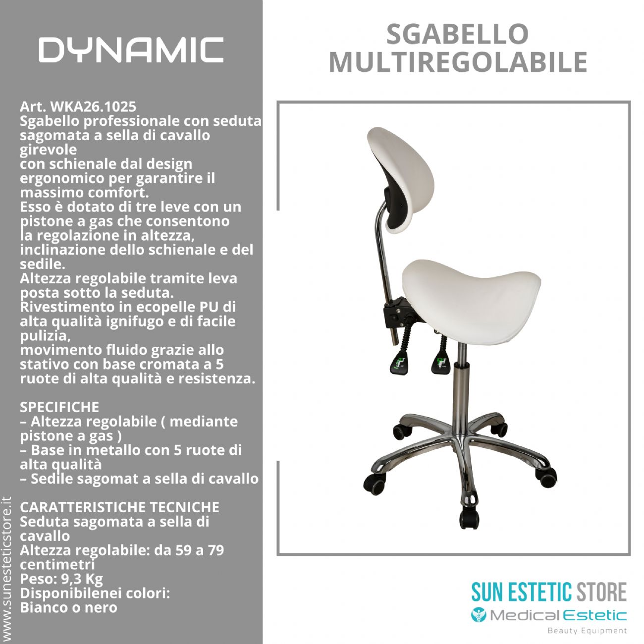 Dynamic sgabello sagomato multiregolabile  con schienale