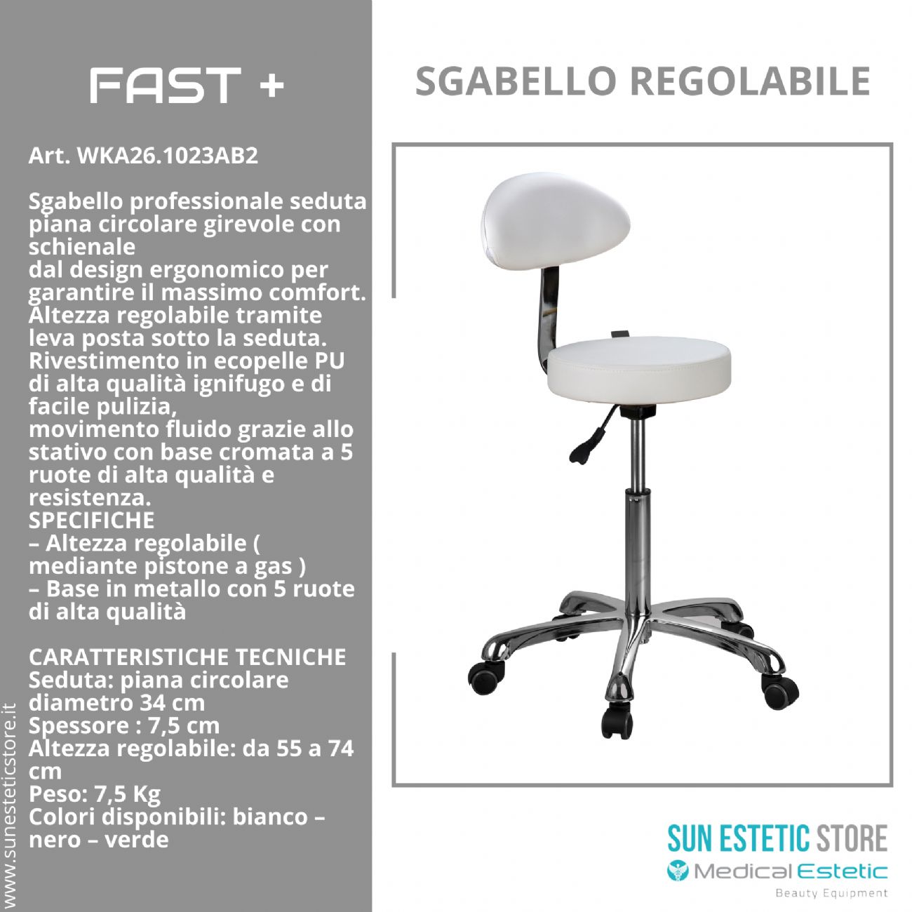 Fast + sgabello con schienale regolabile