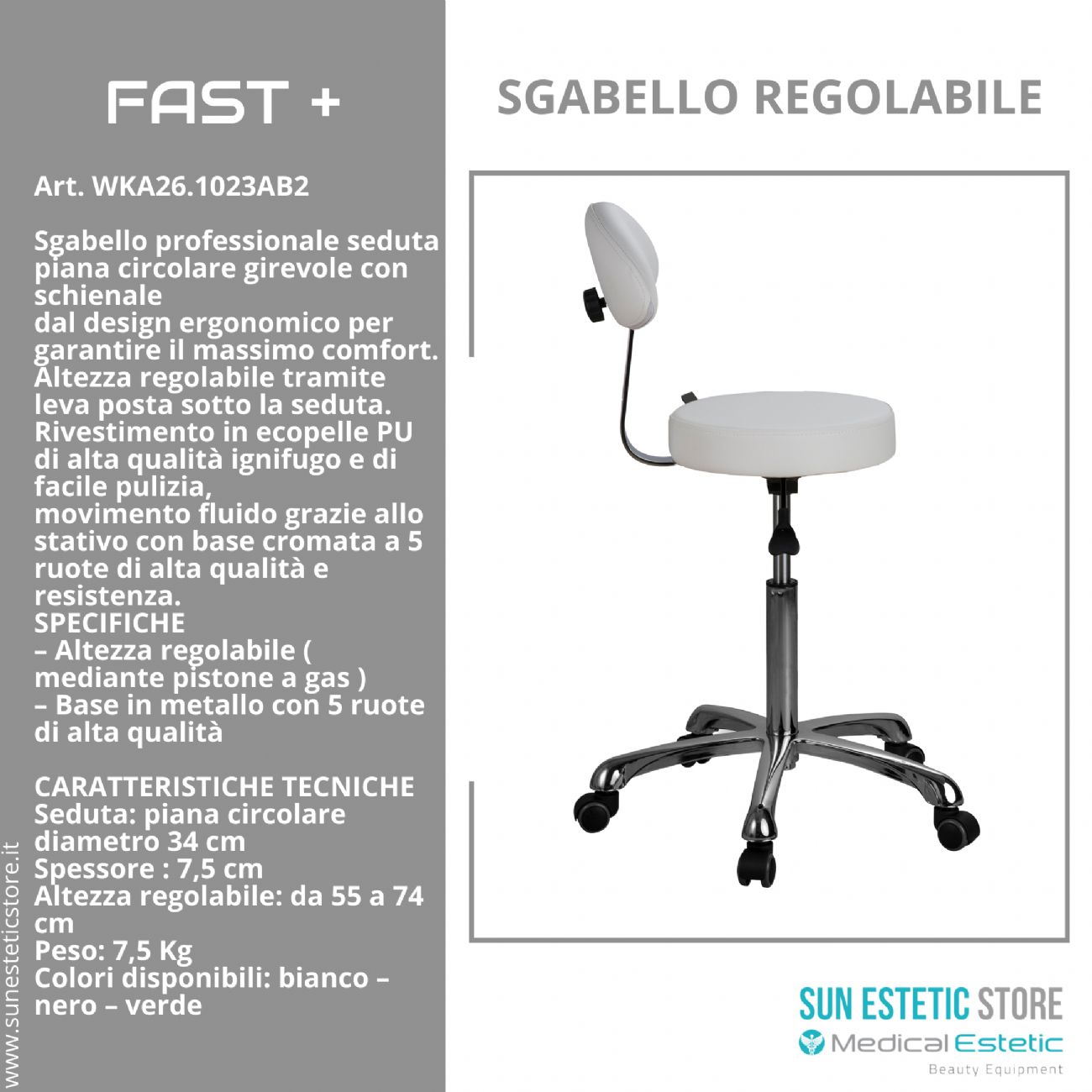 Fast + sgabello con schienale regolabile