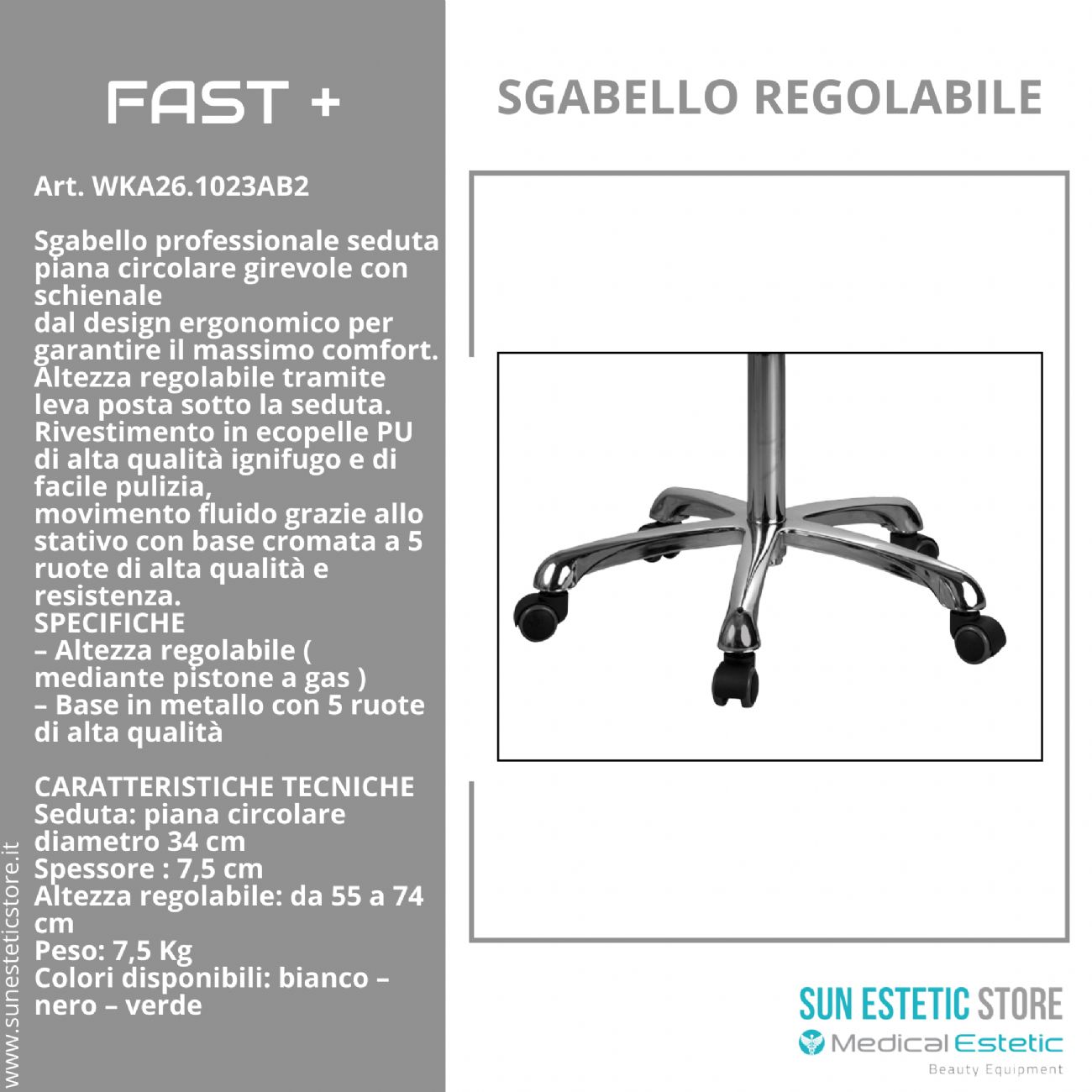 Fast + sgabello con schienale regolabile