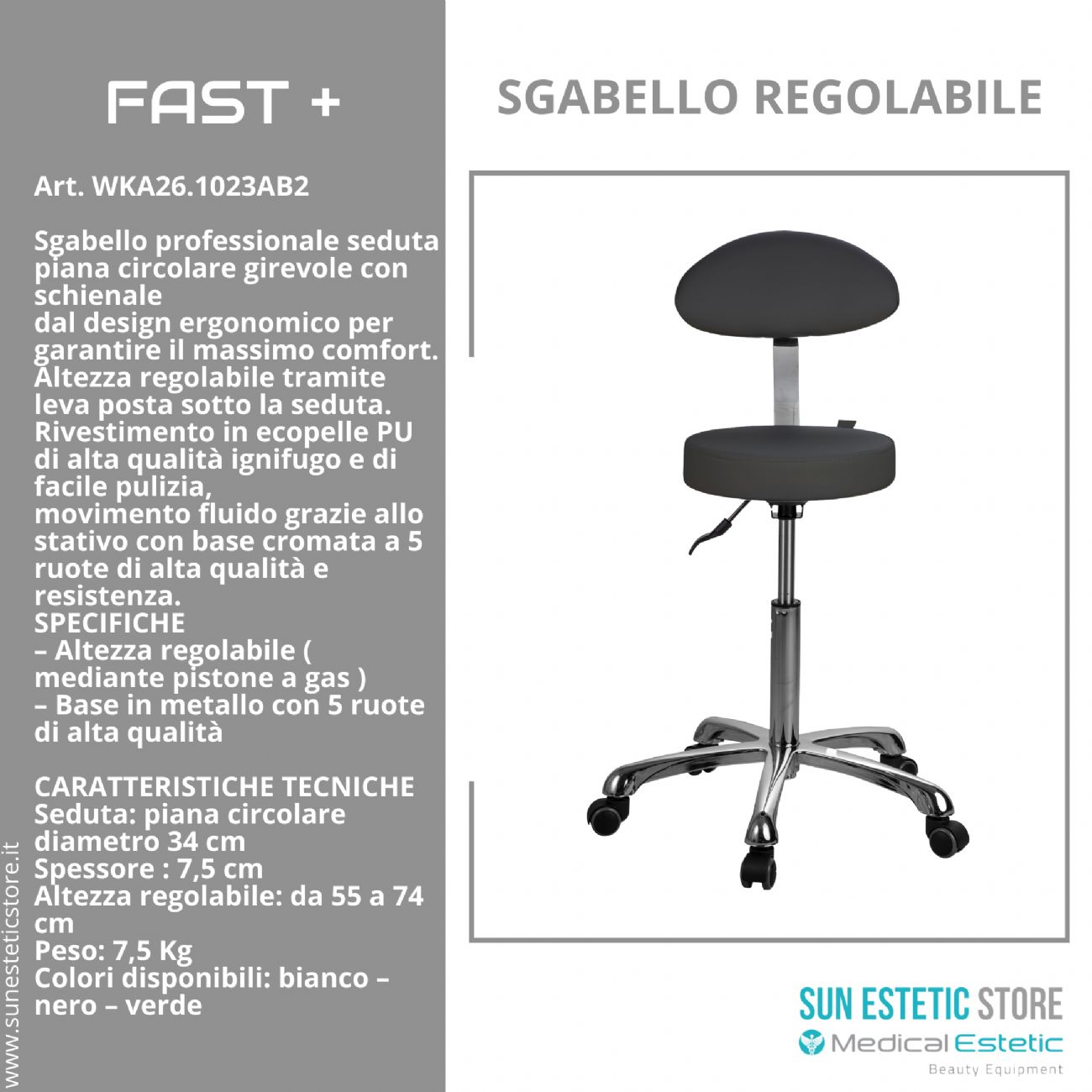 Fast + sgabello con schienale regolabile