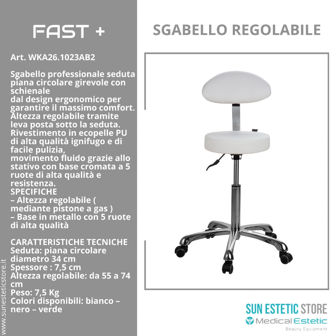 Fast + sgabello con schienale regolabile