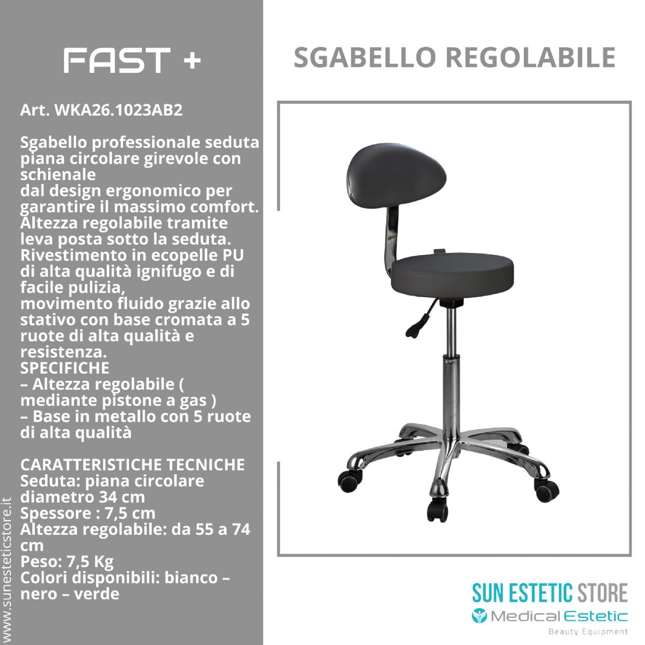 Fast + sgabello con schienale regolabile