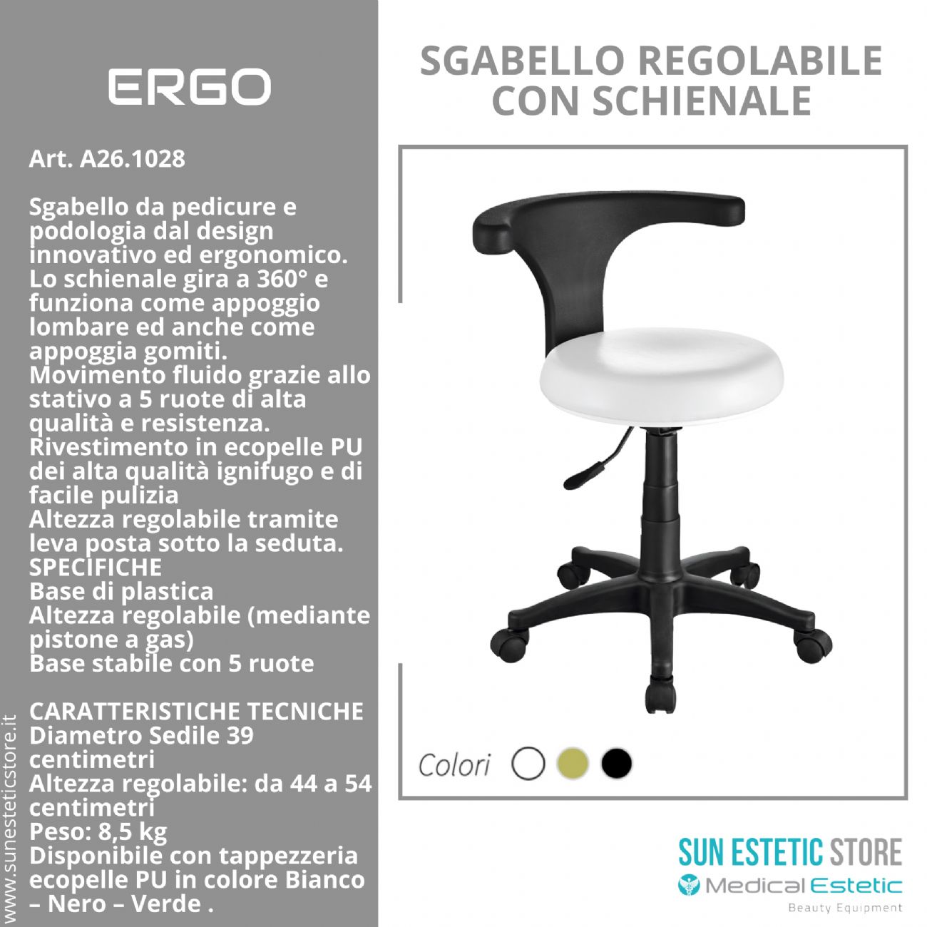 Ergo sgabello design innovativo professionale pedicure estetica medico