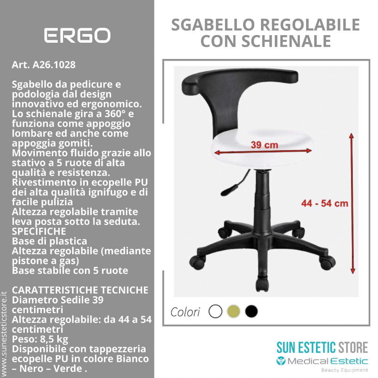 Ergo sgabello design innovativo professionale pedicure estetica medico