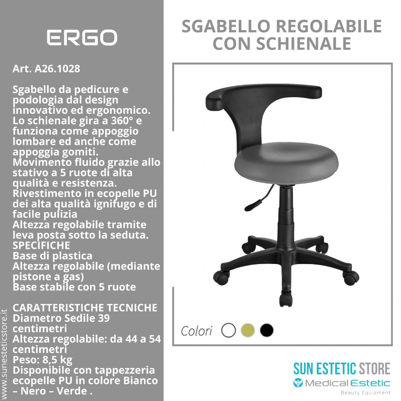 Ergo sgabello design innovativo professionale pedicure estetica medico