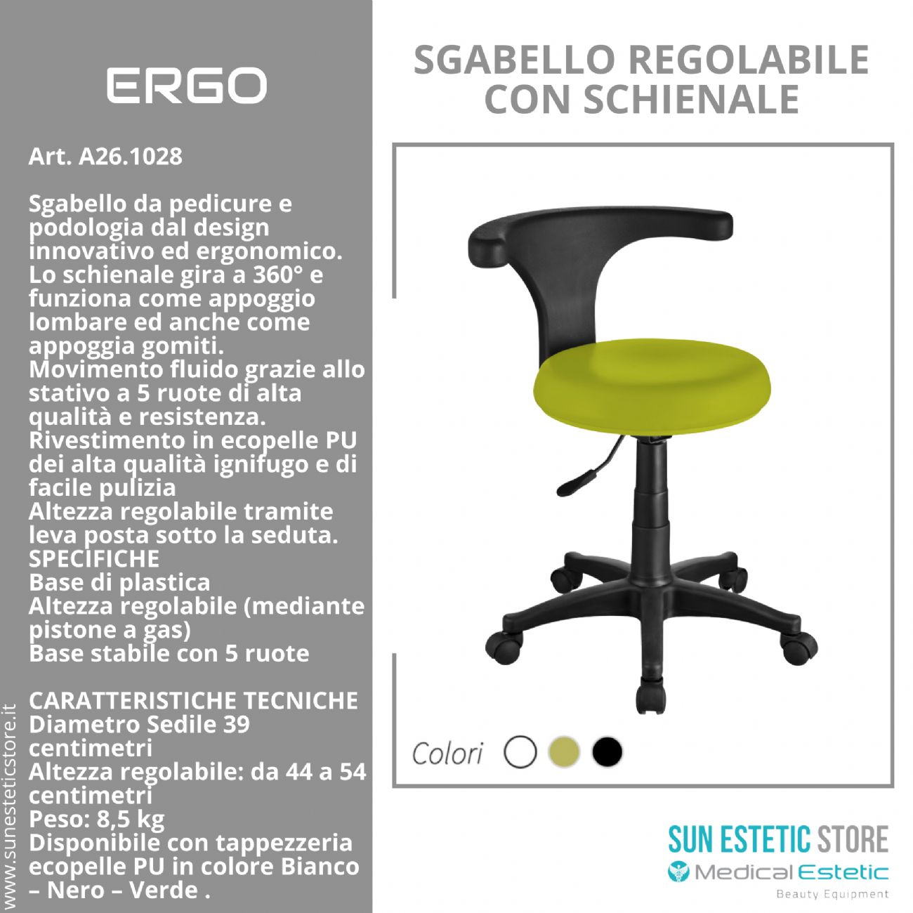 Ergo sgabello design innovativo professionale pedicure estetica medico