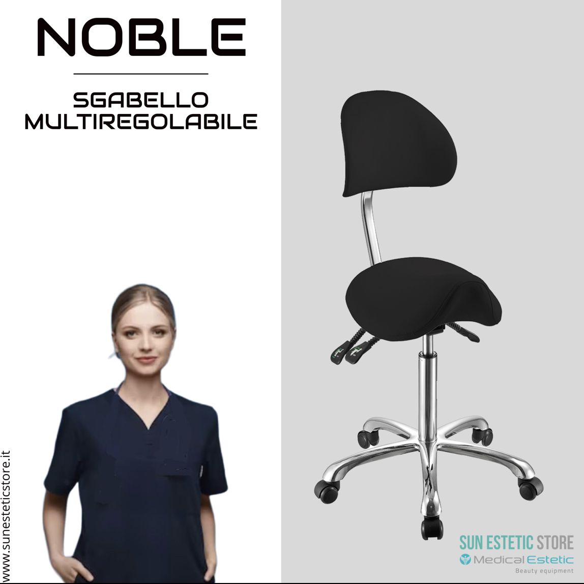 Noble sgabello sagomato con schienale multiregolabile estetica medico podologo