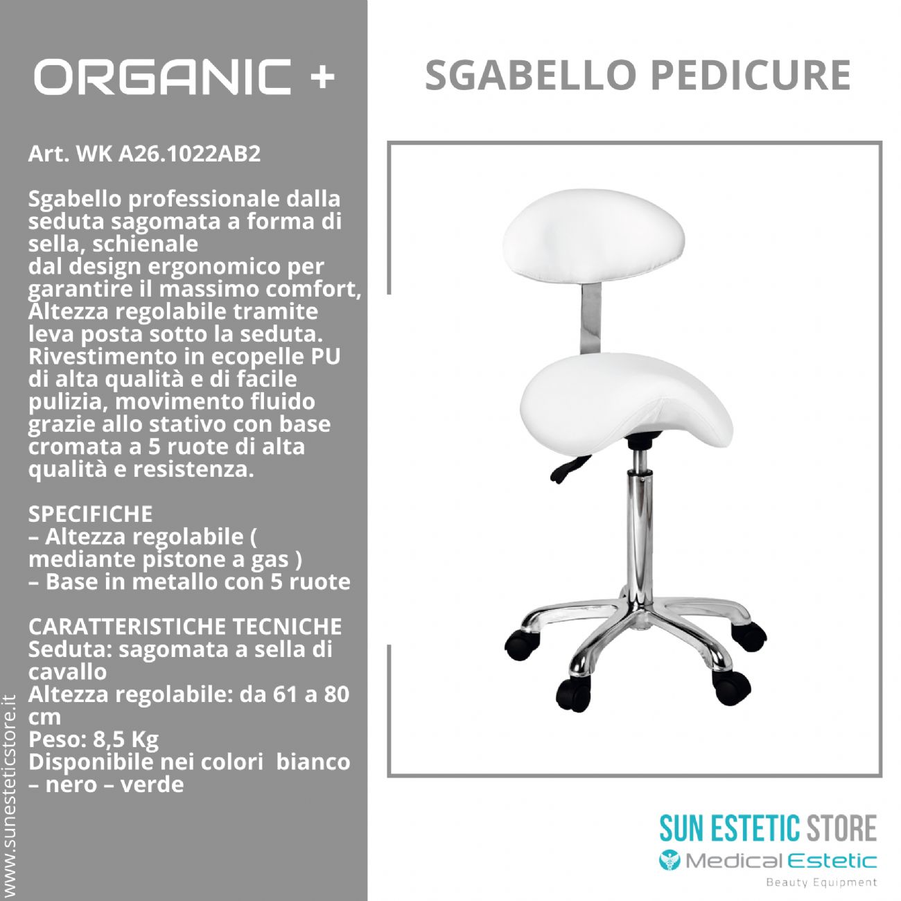 Organic + sgabello design elegante ergonomico professionale per estetica