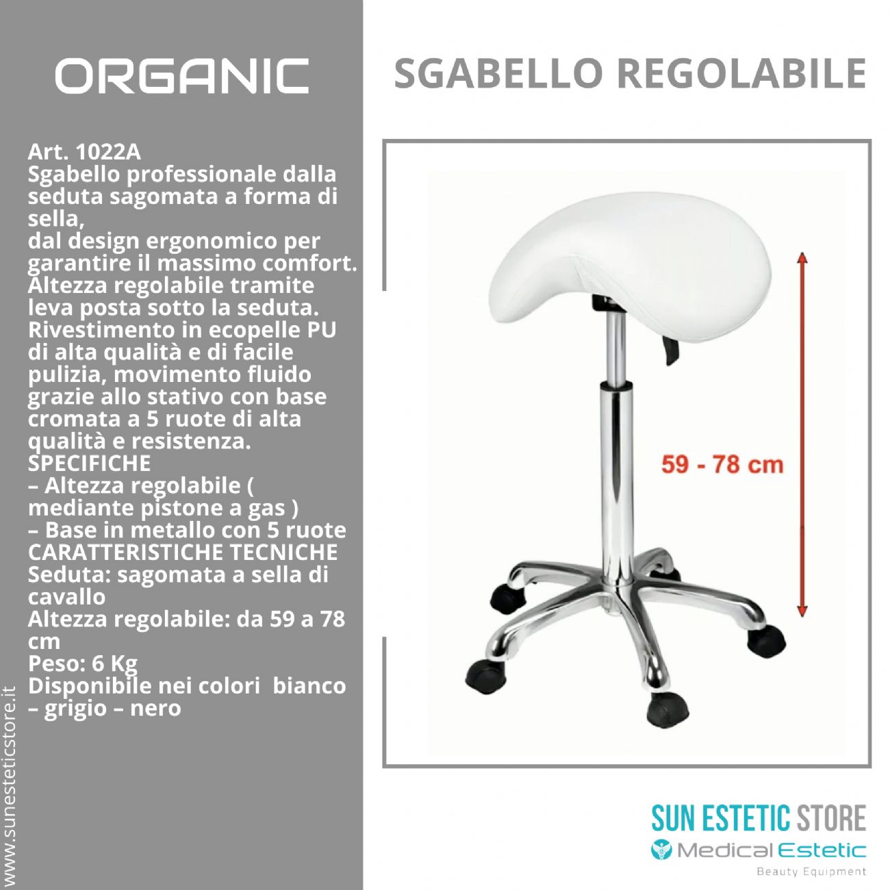 Organic sgabello sagomato regolabile senza schienale estetica parrucchiere medico dentista