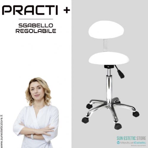 Practi + sgabello con schienale bianco regolabile