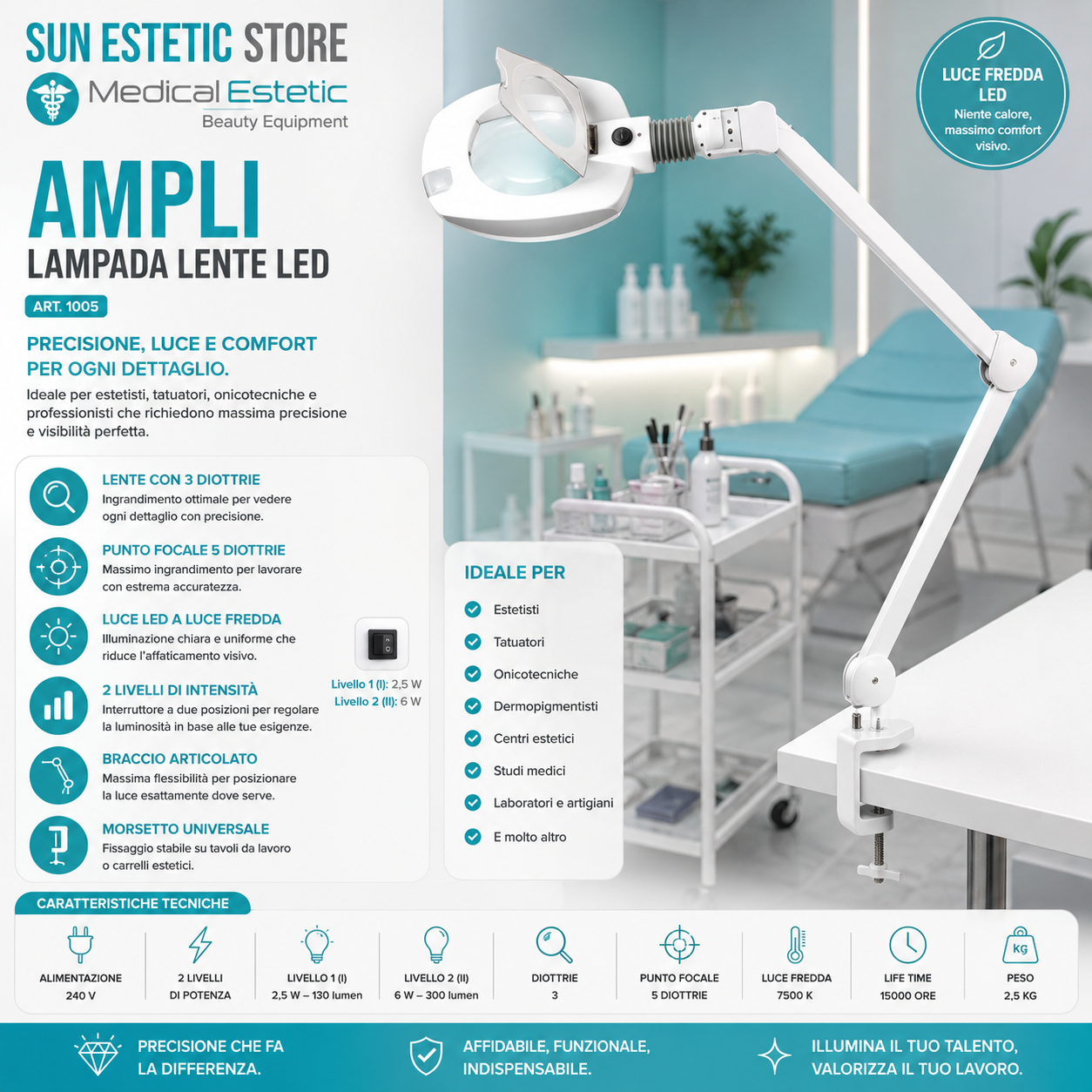 Ampli Table lampada LED lente d’ingrandimento luce fredda braccio mobile
