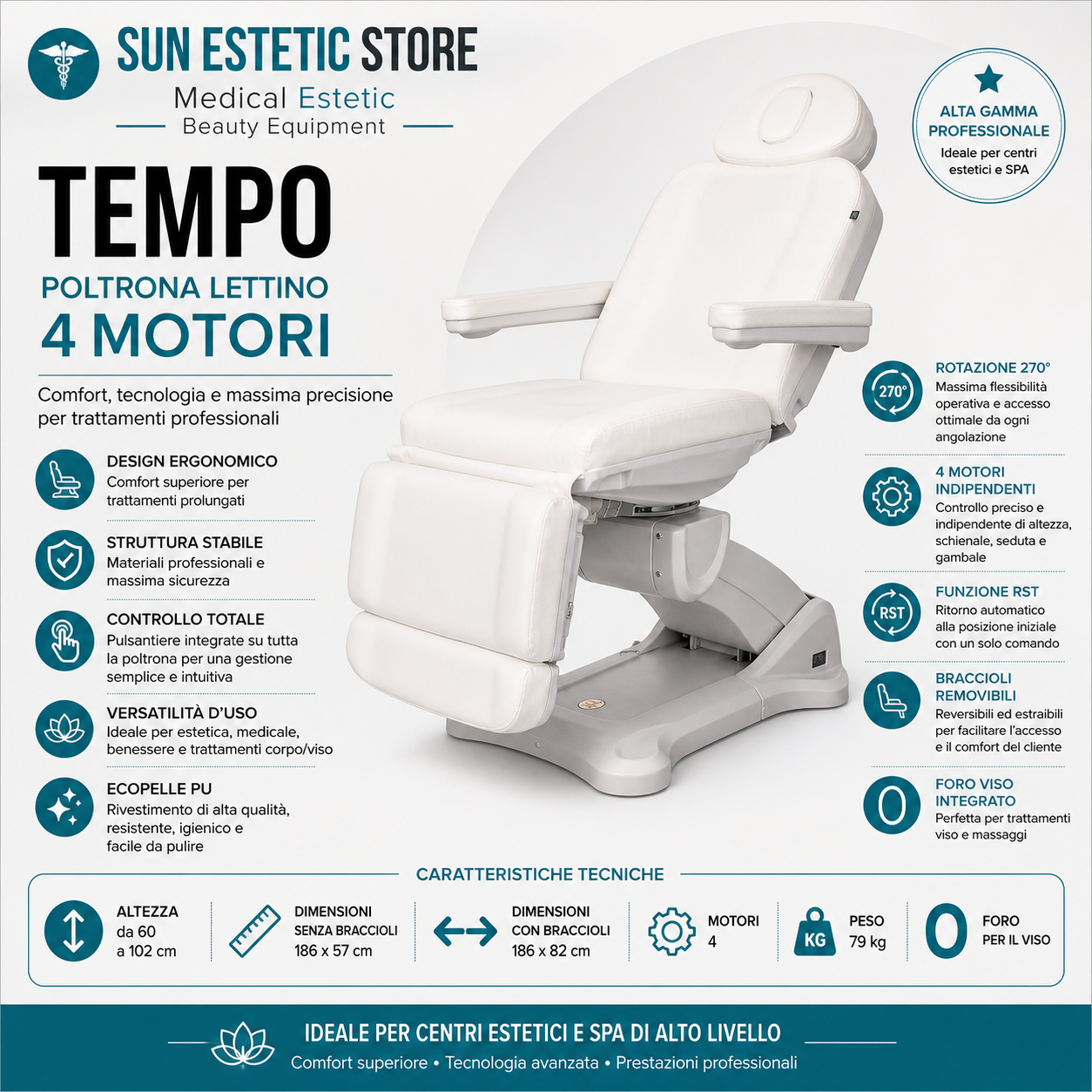 Tempo poltrona lettino elettrica 4 motori professionale estetica