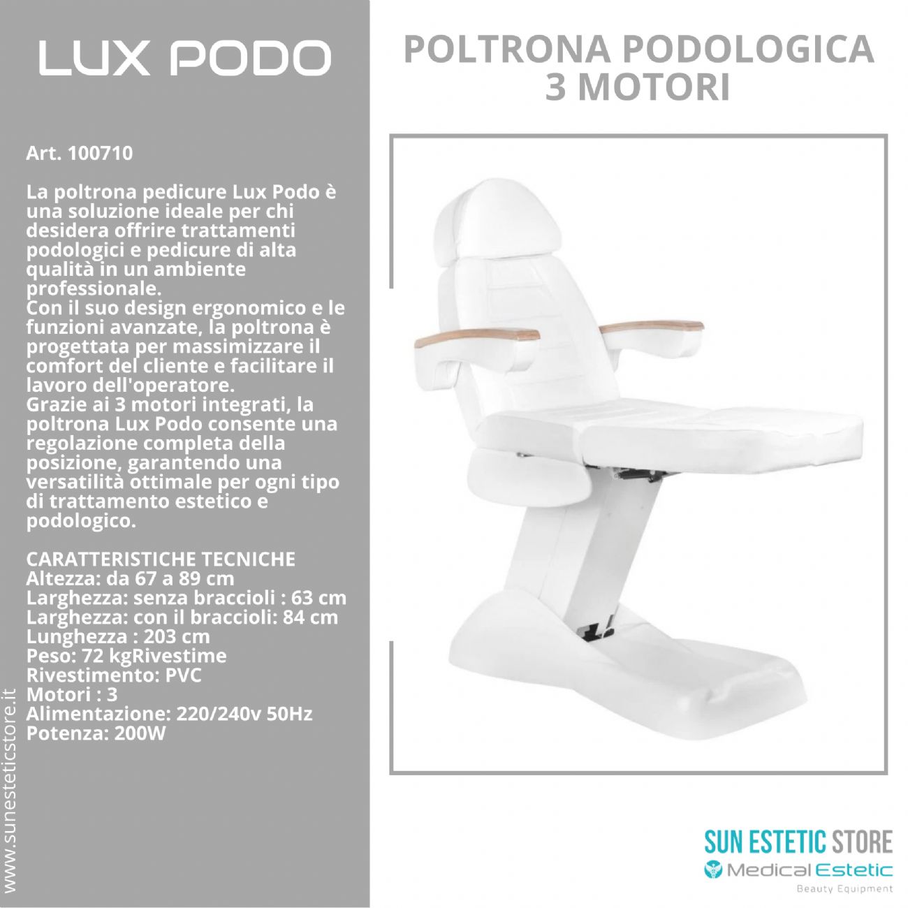 Lux Podo poltrona podologica elettrica 3 motori estetica