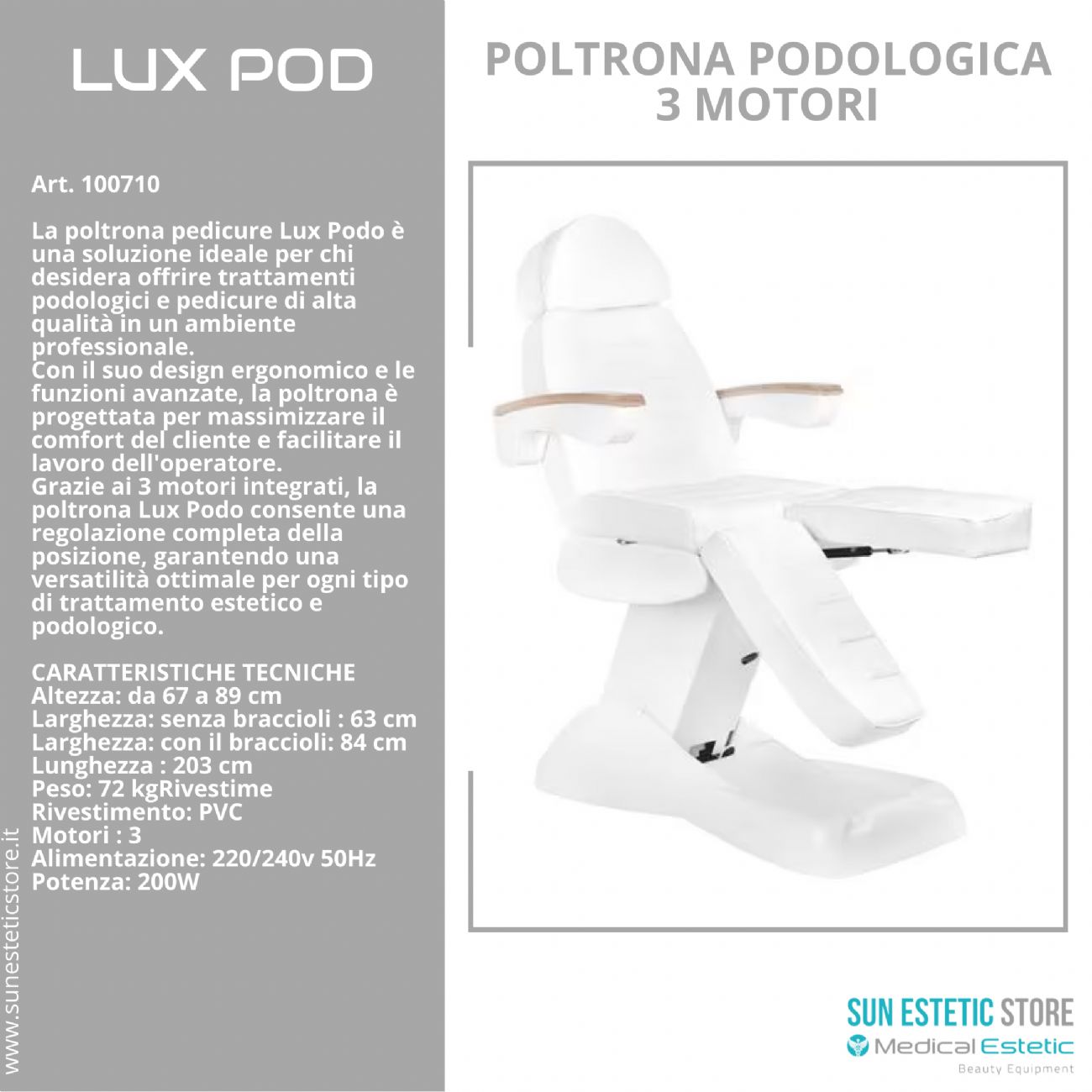 Lux Podo poltrona podologica elettrica 3 motori estetica