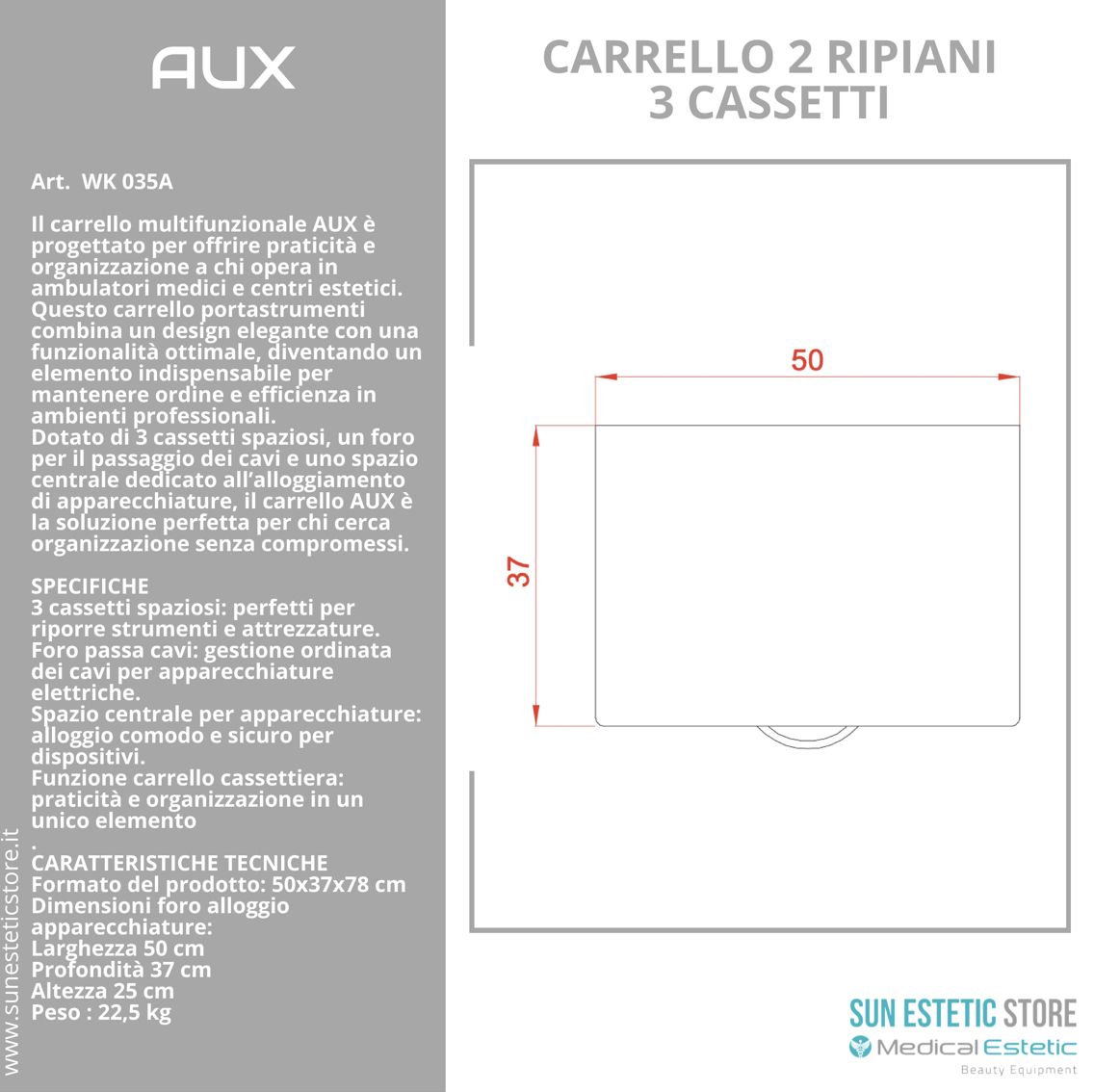 Aux carrello in legno bianco laccato con cassetti con alloggio porta apparecchiature