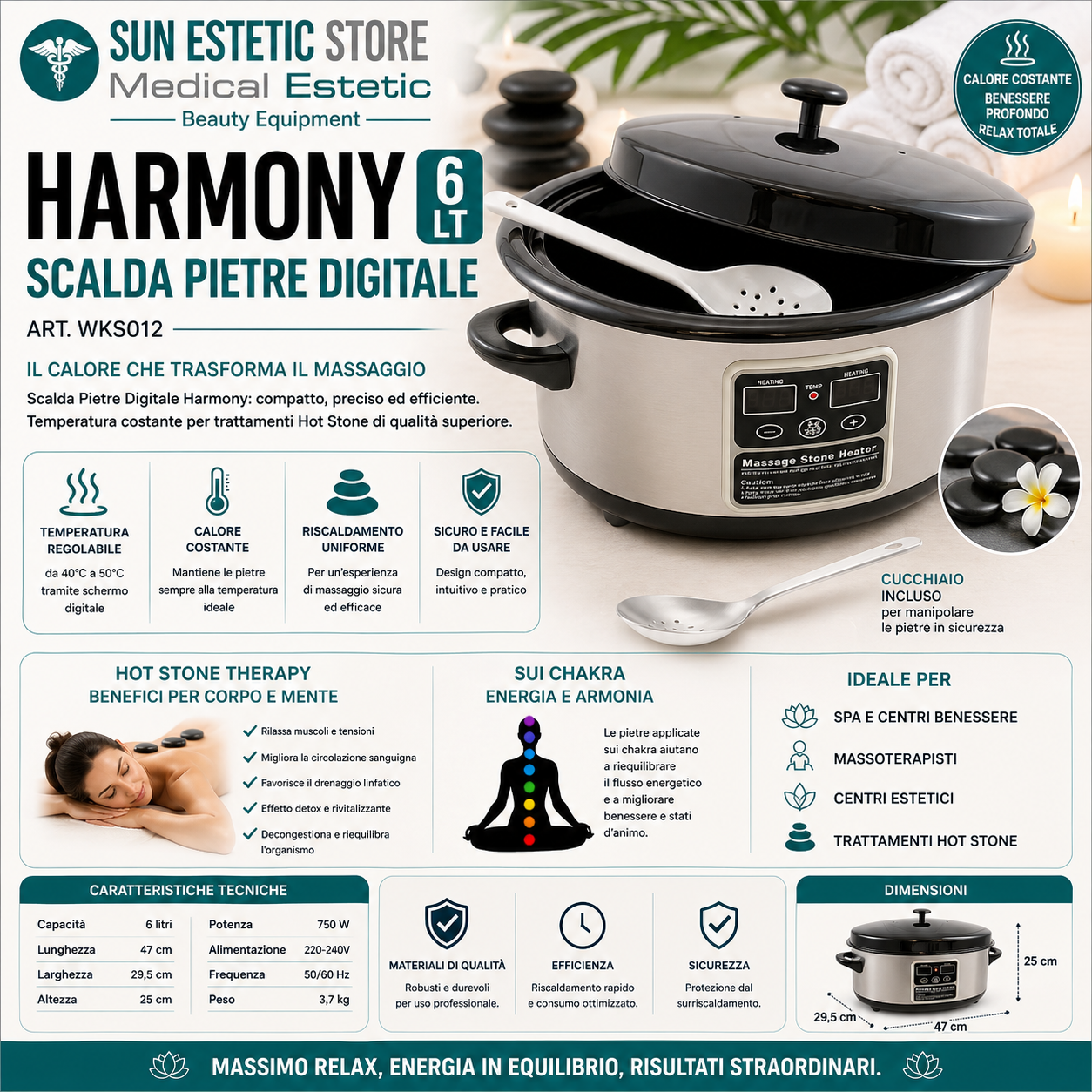 Harmony scalda pietre digitale da 6 lt centro estetico per Hot Stone massage