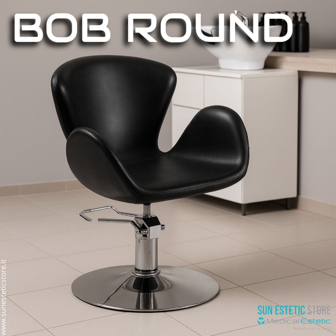 Bob Round poltroncina taglio idraulica con base rotonda