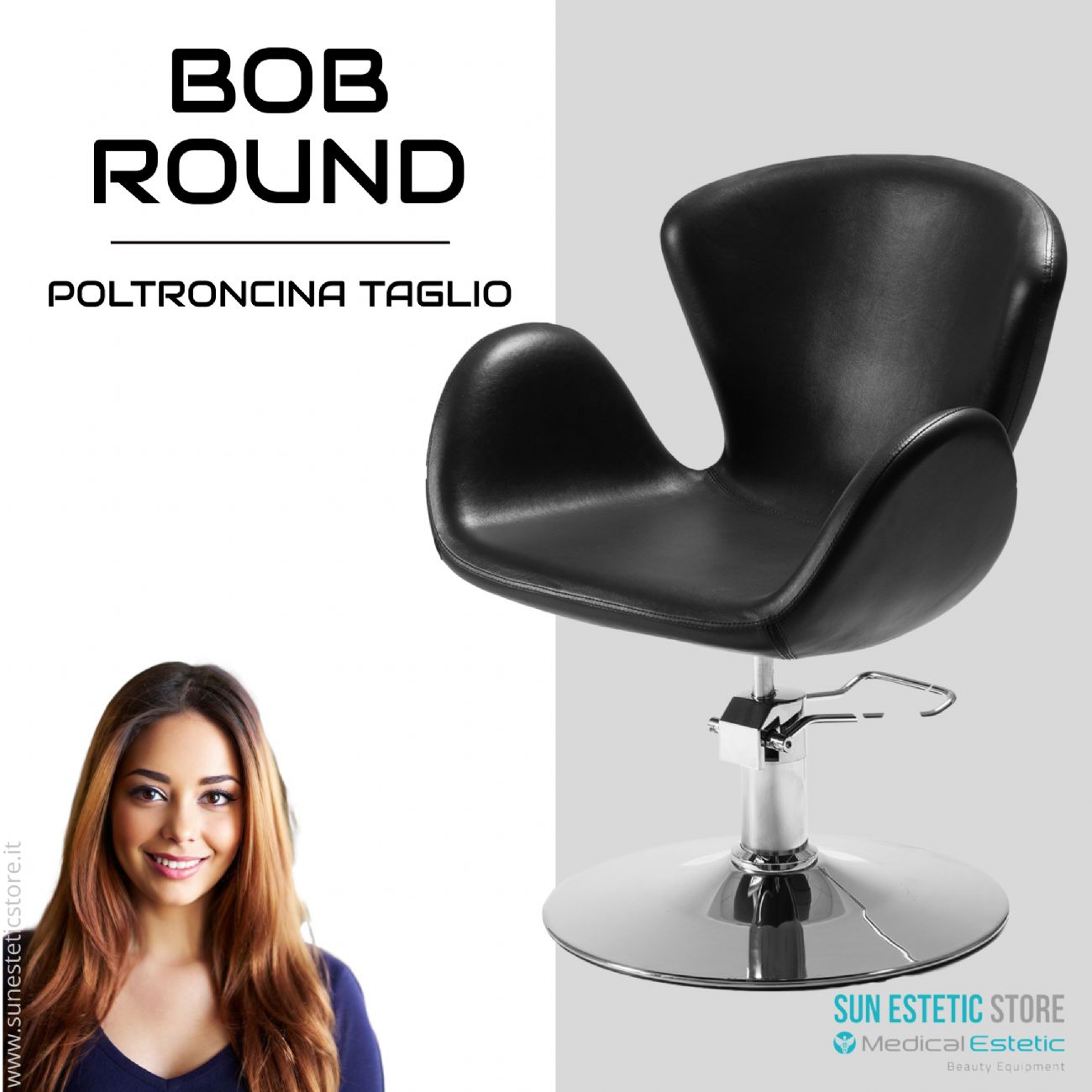 Bob Round poltroncina taglio idraulica con base rotonda