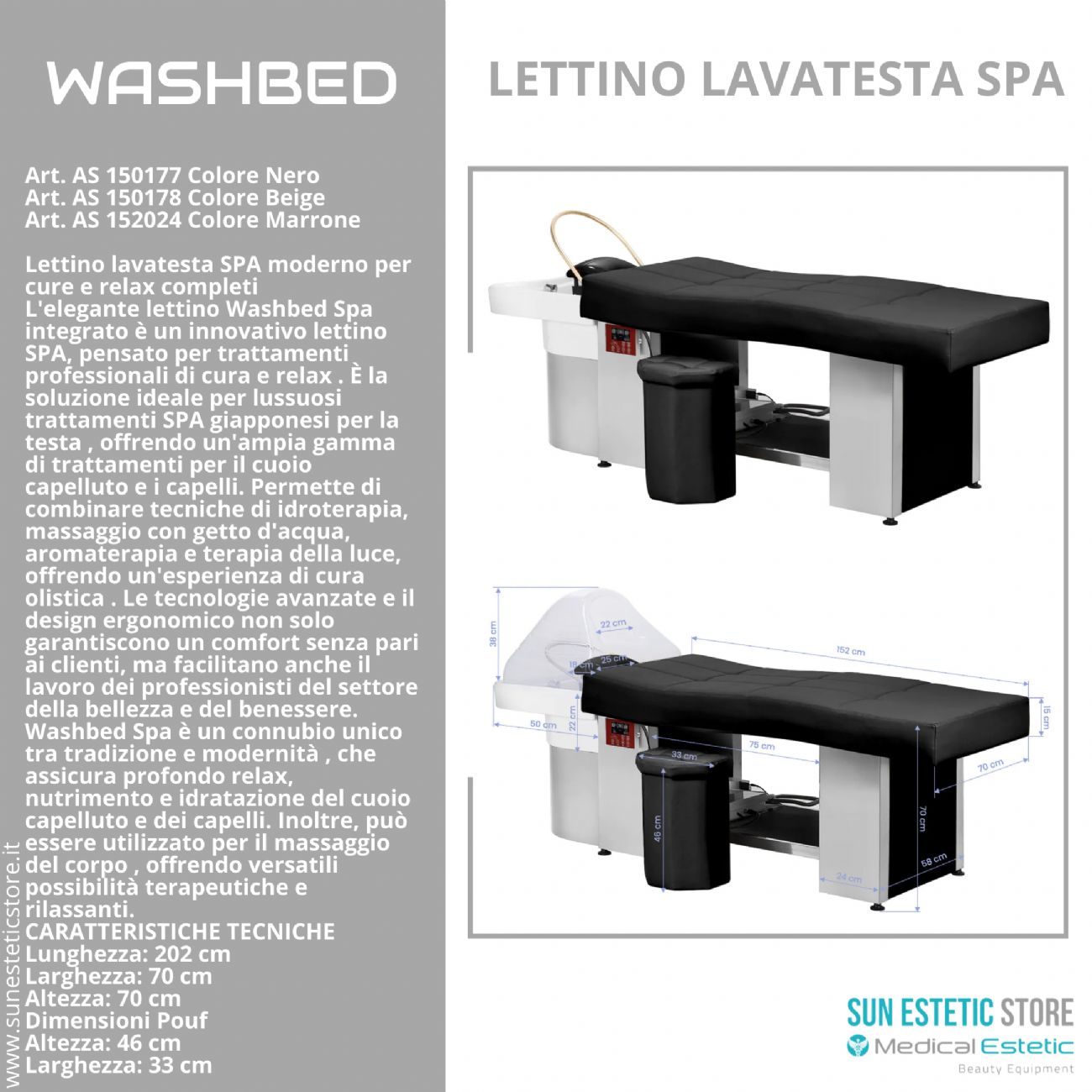 Washbed lettino lavatesta SPA trattamento capelli con vapore