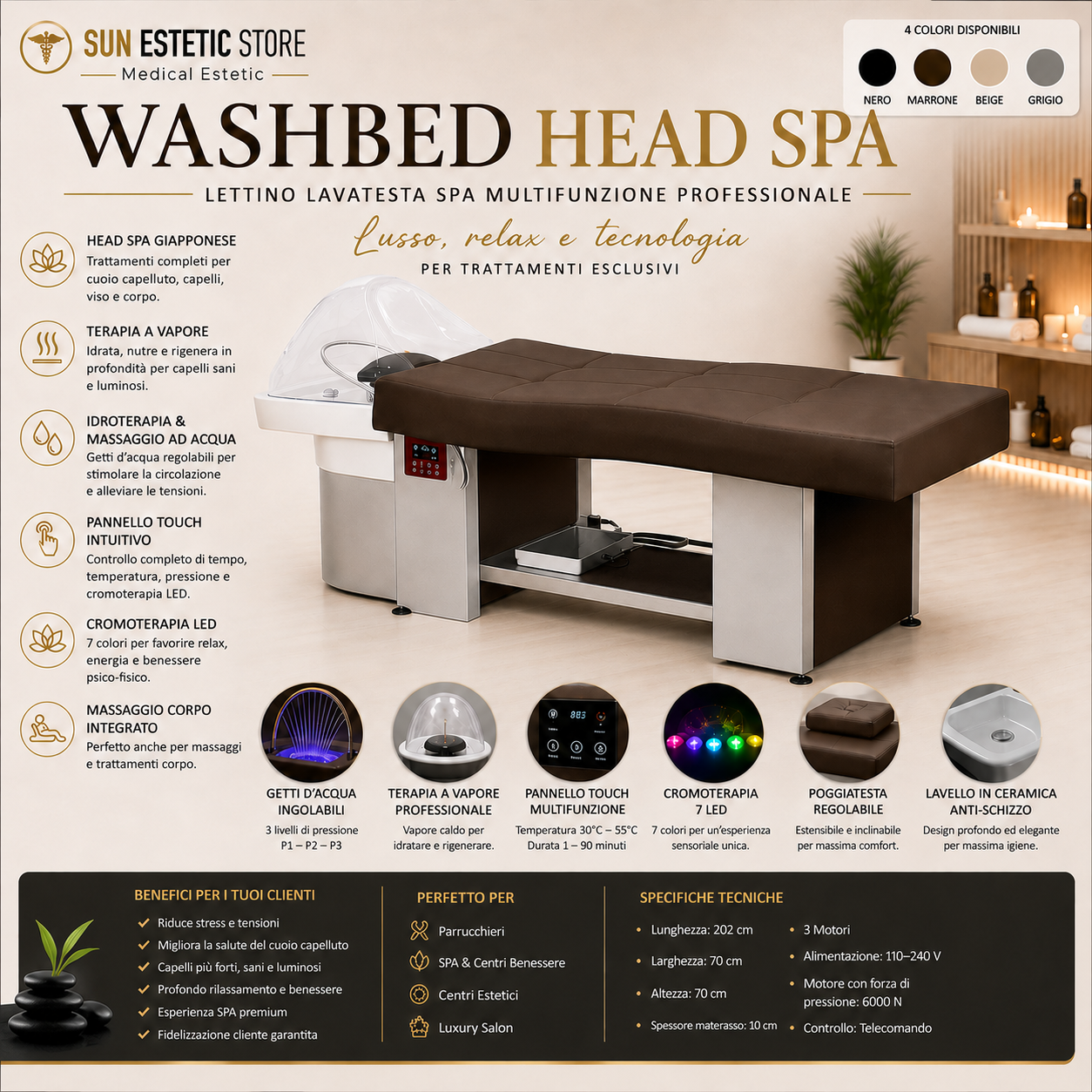 Washbed lettino lavatesta SPA trattamento capelli con vapore