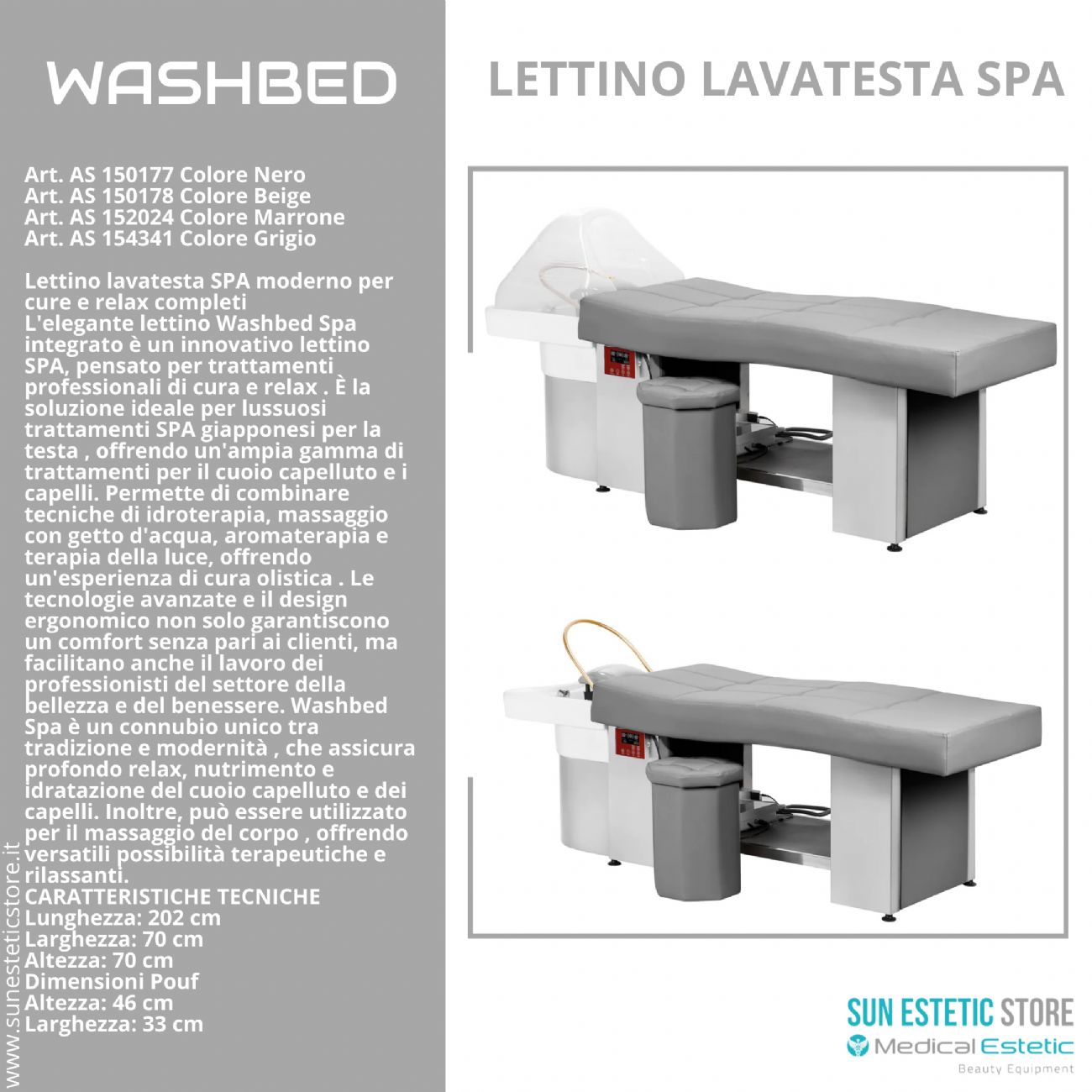 Washbed lettino lavatesta SPA trattamento capelli con vapore
