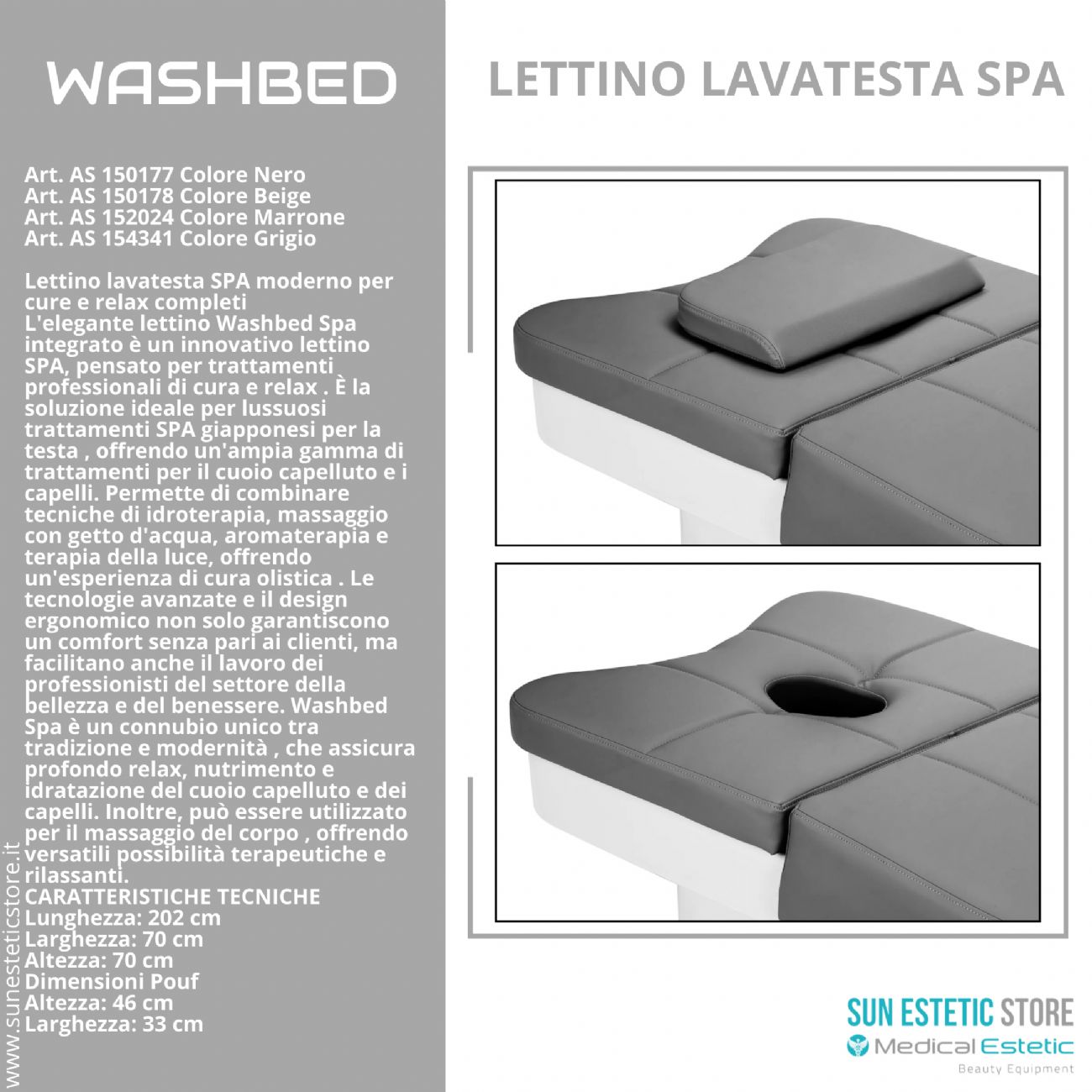 Washbed lettino lavatesta SPA trattamento capelli con vapore