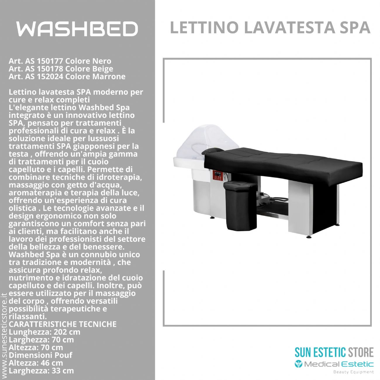 Washbed lettino lavatesta SPA trattamento capelli con vapore