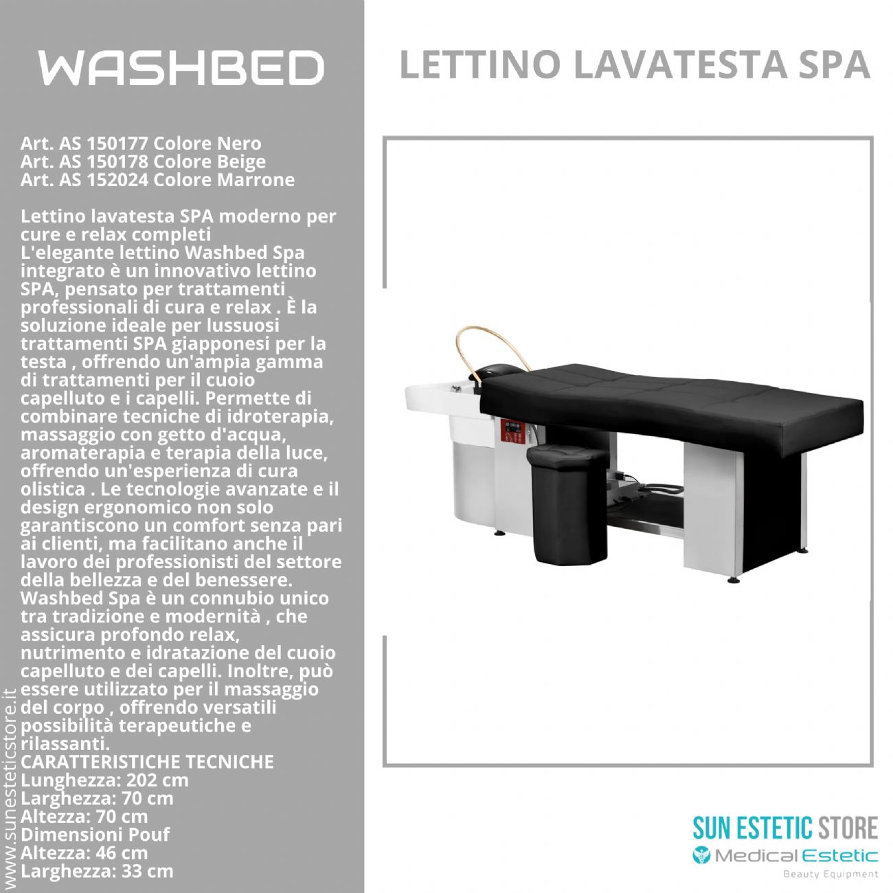 Washbed lettino lavatesta SPA trattamento capelli con vapore