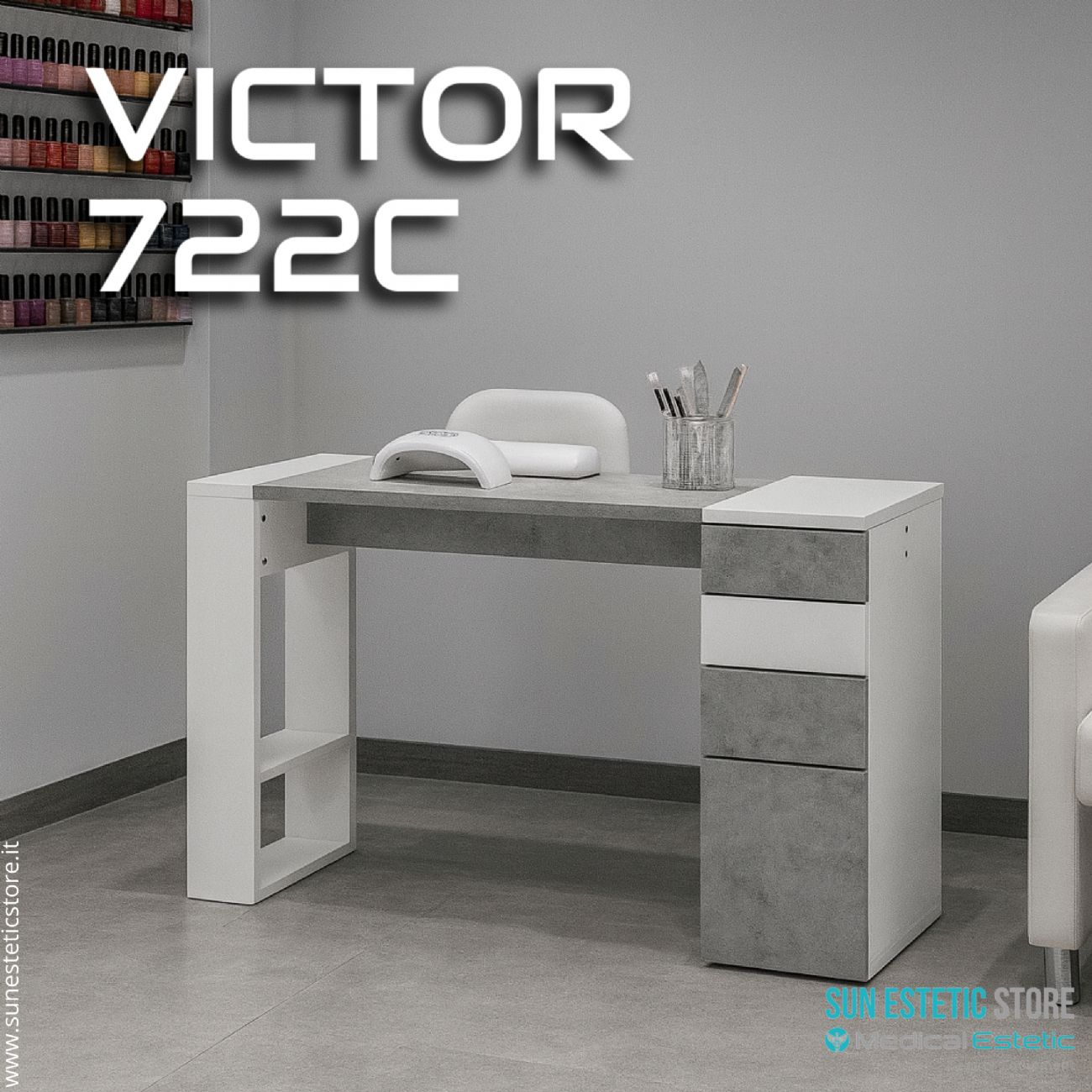 Victor-722 tavolo manicure con cassettiera