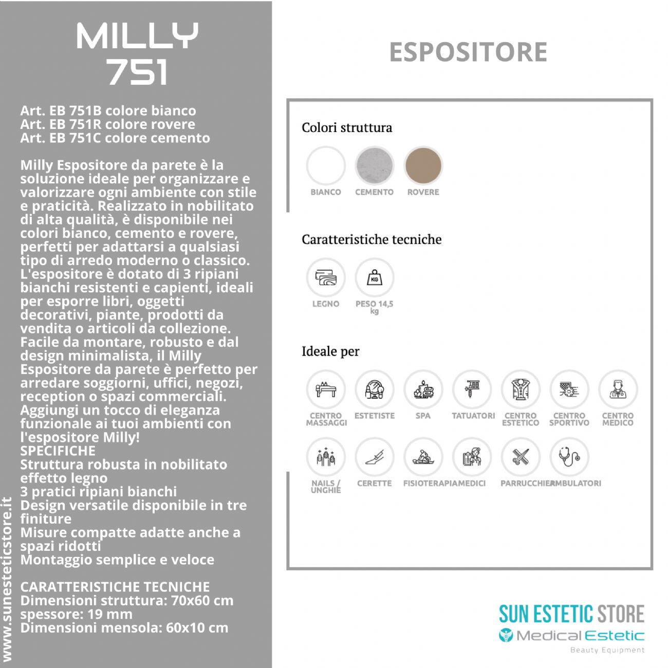 Milly Espositore da parete arredamento negozio